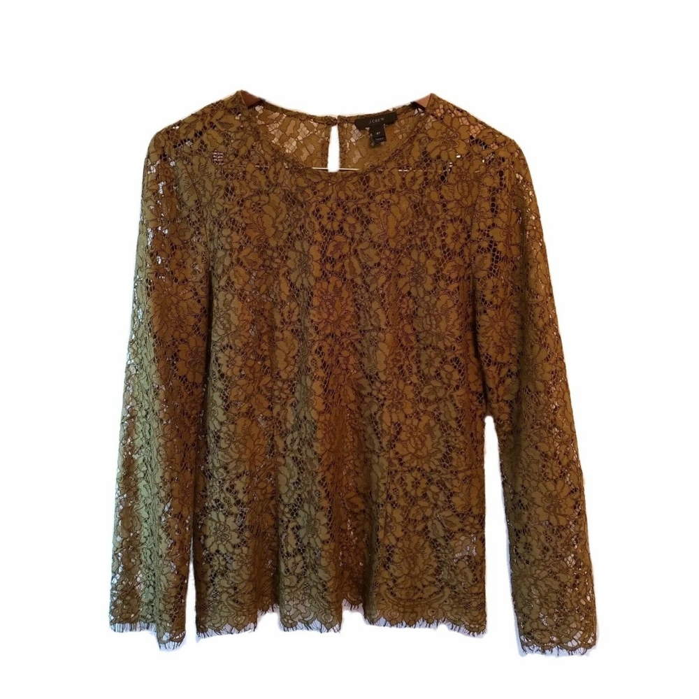 J.Crew Olive Green Round Neck Lace Shirt Top Slip Spaghetti Tank 8T 8 M Medium